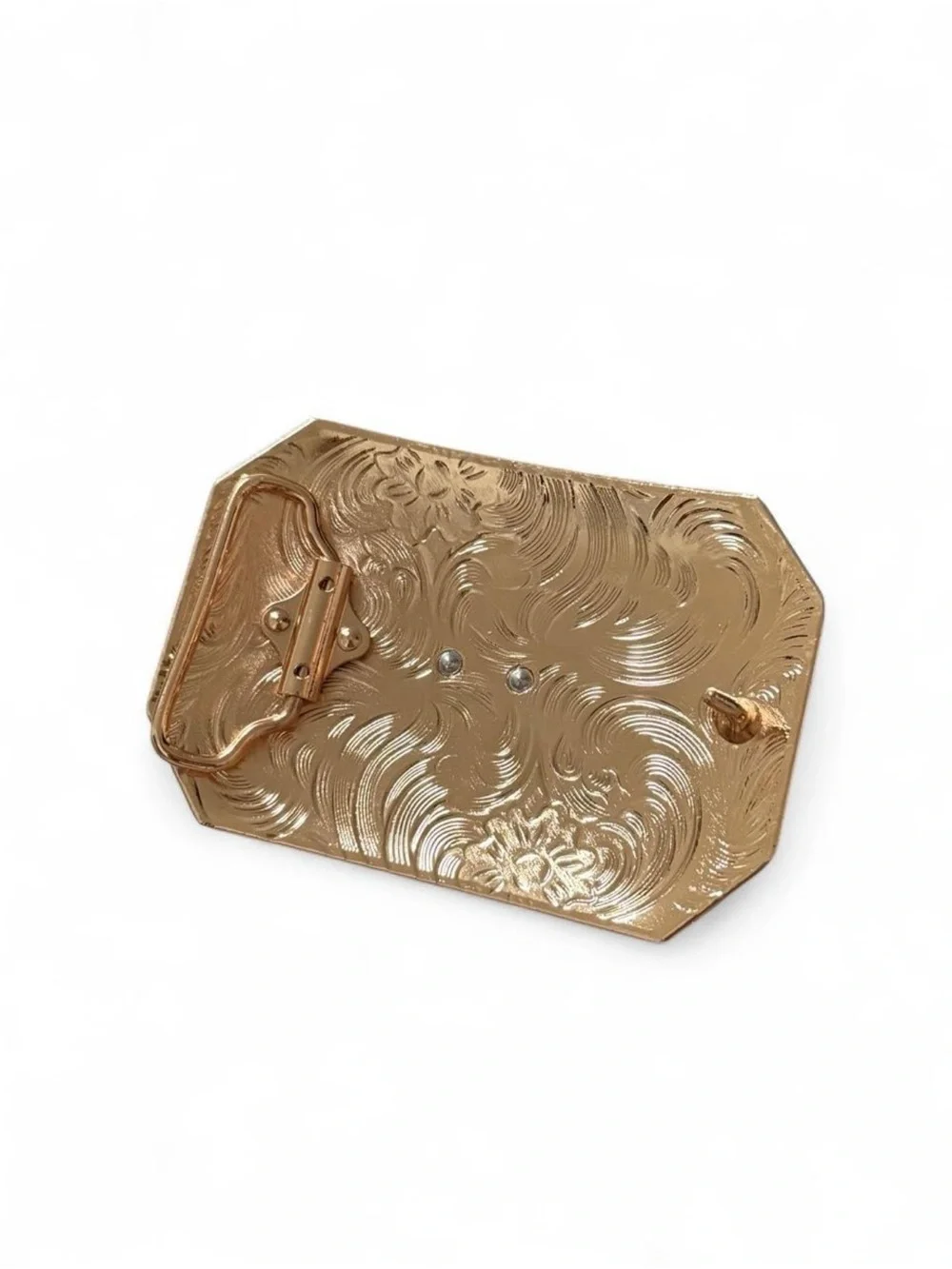 Silver & Gold Belt Buckle with Cross and Horse Design